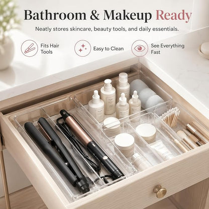 8 Pack Large Clear Plastic Drawer Organizer Bins - Image 6