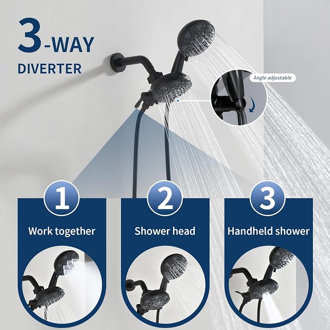 Tub and Shower Faucet Set Complete Dual Shower Head and Handheld 2 in 1 Combo Set Shower System with Tub Spout Tub and Shower Trim Kit Matte Black - Image 3