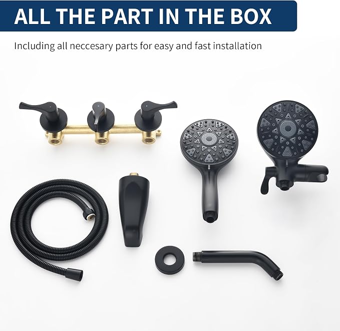 3 Handle Shower Faucet Set with Tub Spout Bathtub Shower Faucet Combo Set Shower System Complete Tub and Shower Trim Kit Matte Black Wall Mounted Shower Fixtures - Image 7