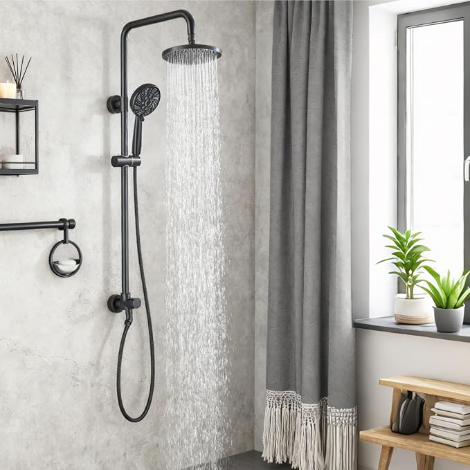 Midanya Retrofit Rain Shower System Wall Mount 8 Inch Rainfall Shower Head with 5-setting Handheld Spray Combo with Slide Bar,Matte Black - Image 2
