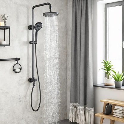 Midanya Retrofit Rain Shower System Wall Mount 8 Inch Rainfall Shower Head with 5-setting Handheld Spray Combo with Slide Bar,Matte Black - Image 2