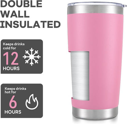 20 oz Tumbler with Lid Stainless Steel Double Wall Vacuum Insulated Tumblers Powder Coated Cups Travel Mug Keep Drinks Cold and Hot, Pink - Image 3