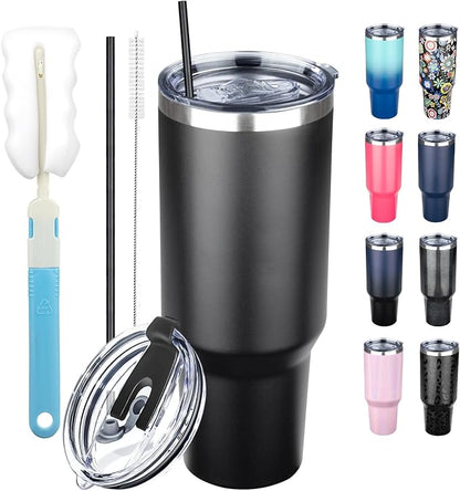 40 oz Tumbler with Lids and Straws, Stainless Steel Insulated Coffee Tumbler, Double Wall Vacuum Insulated Travel Mug Cup, Leakproof Thermal Coffee Cup for Hot and Cold Drinks (Black) by GUDEMAO