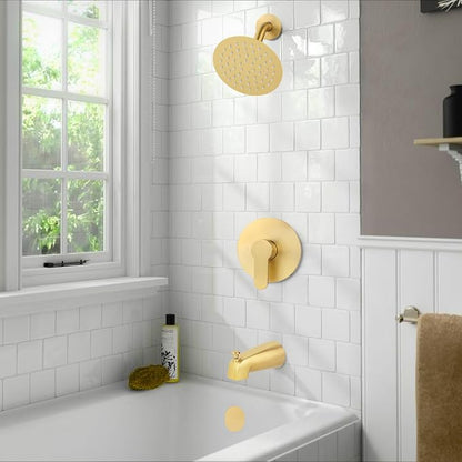 WRISIN Brushed Gold Shower Faucet Set with Valve, Gold Shower Head and Handle Set, Brushed Gold Shower Head - Image 2