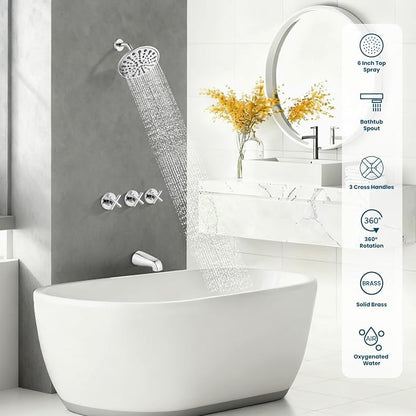 gotonovo 3 Handle Tub Shower Faucet Set, Tub and Shower Faucet Combo,Bathtub Faucet Set with 6 Settings Shower Head and Waterfall Tub Spout, Tub and Shower Trim Kit, Tub Shower Fixture Polished Chrome - Image 3