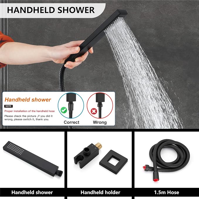 Midanya Rain Shower System with Tub Spout,Tub Shower Faucet Set with rainfall Shower Head and Handheld Spray,Wall Mount Tub Shower Combo Rough-in Valve Included,8 Inch Matte Black - Image 7