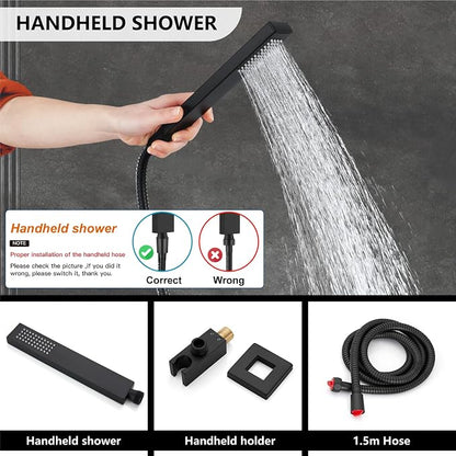 Midanya Rain Shower System with Tub Spout,Tub Shower Faucet Set with rainfall Shower Head and Handheld Spray,Wall Mount Tub Shower Combo Rough-in Valve Included,8 Inch Matte Black - Image 7