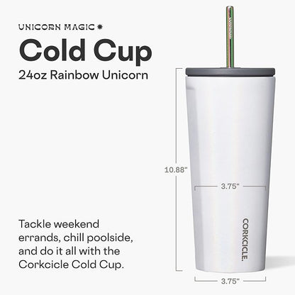 Corkcicle Cold Cup Insulated Tumbler with Straw - Keeps Drinks Cold for 12 Hours - Triple-Insulated Stainless Steel - Leak-Resistant Lid - Summer Drinkware Gift - 24 oz - Unicorn Magic - Image 2