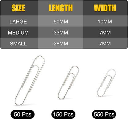 Kempshott 750 Paper Clips Assorted Sizes Small, Medium and Large Paper Clips - Image 2