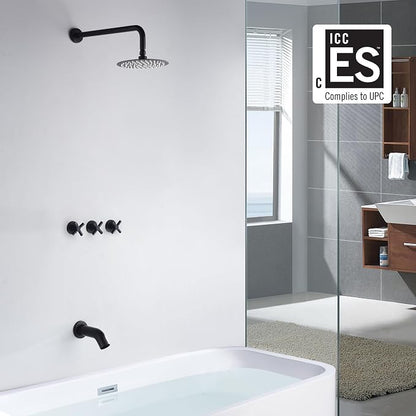 3 Handle Tub Shower Faucet,Matte Black Bathtub Faucet Set with Waterfall Tub Spout,Tub and Shower Trim Kit with Valve,SUMERAIN - Image 2