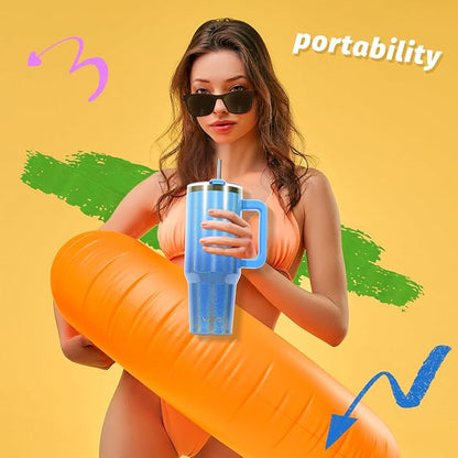 30 oz Shiny Tumbler with Handle and Straw,Stainless Steel Tumbler with Lid and Straw,Insulated Travel Mug(Cold for 34 Hours),Water Bottle for Iced Tea,Coffee (Blue) - Image 5