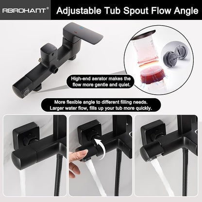 RBROHANT 3 Functions Exposed Shower System, Matte Black Exposed Shower Faucet Set, 10 Inch Rain Shower Head with Handheld and Tub Spout,Shower Height Adjustable, Wall Mounted - Image 5