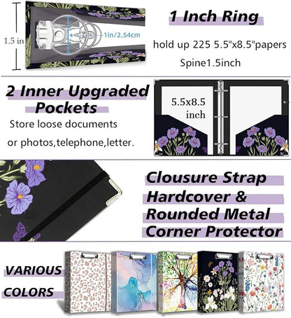 Mini Binder 3 Ring 1 Inch for 5.5"x8.5" Paper, Cute Small Three Ring Binders - Image 5