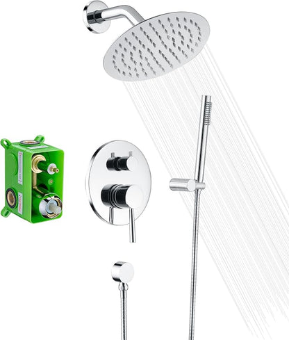 SUMERAIN Rain Shower System, Wall Mounted Bathroom Shower Faucet Set with 8" Shower Head and Brass Hand Shower, Rough in Valve Included by SUMERAINFAUCETS