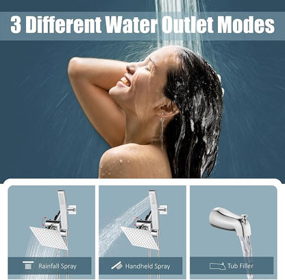 Aolemi Shower Tub Faucet Set with Handheld Spray Shower System Single Shower Rainfall Head and Handle with Tub Spout Combo Rough-in Valve Included Shower Trim Kit 6 Inch Shower Head Polish Chrome - Image 3