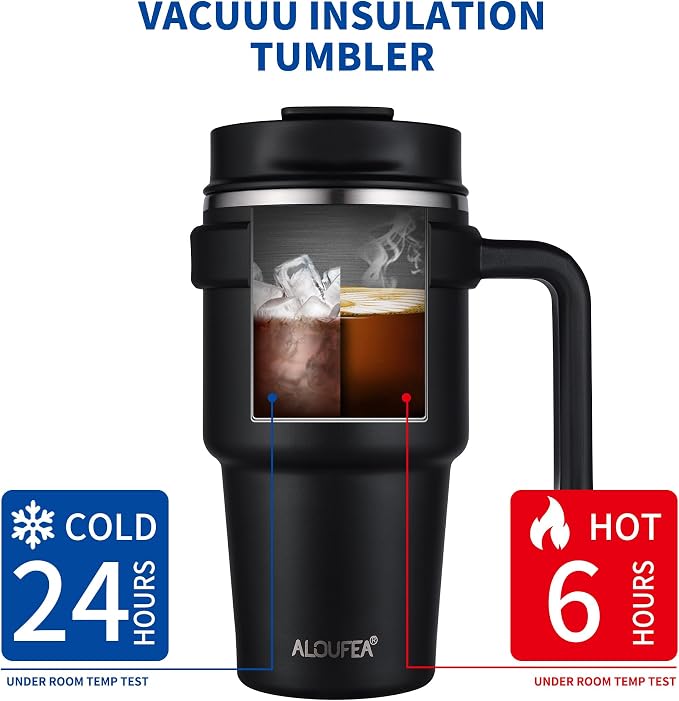 ALOUFEA 20 oz Insulated Coffee Mug Tumbler with Handle, Stainless Steel Travel Mug Tumbler with Lid and Straw, Double Wall Vacuum Leak Proof Ice Coffee Thermal Cup, Plum - Image 5