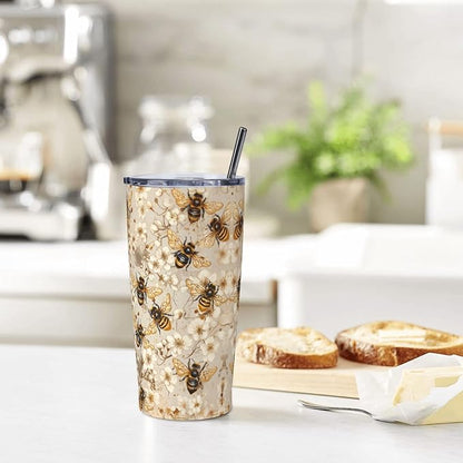 Bee Tumbler with Lid and Straw 20oz Vacuum Insulated Coffee Cup Stainless Steel Tumblers Leakproof Travel Mug Present for Women Men - Image 7