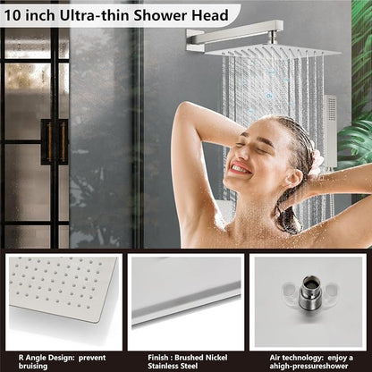 Midanya Rain Shower System with Tub Spout,Tub Shower Faucet Set with rainfall Shower Head and Handheld Spray,Wall Mount Tub Shower Combo Rough-in Valve Included,10 Inch Brushed Nickel - Image 3