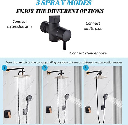 Shower Head 8'' High Pressure Rainfall, Handheld Shower Combo with 11'' Extension Arm, 5 Spray, Anti-leak Luxury Premium Quality, Rainfall Shower Head with Handheld Spray Combo, Rose Gold - Image 3