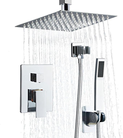 8 Inch Shower Faucet Set Ceiling Mount, High Pressure Rainfall Shower System, Square Rain Shower Head with Handheld Spray Combo, Ceiling Luxury Rainfall Shower Fixtures (L-Style) by RTOBWEYE