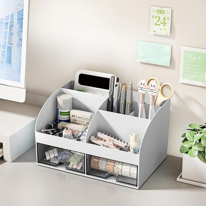 COMFYROOM Desk Organizer with 6 Compartments and 2 Drawers, Plastic Makeup - Image 3