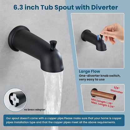 gotonovo Bathroom Shower Head Kit High Pressure Combo System Shower Faucet 6 Modes ABS Handheld Spray Shower Trim Kit Valve Included Shower Head and Handle Set Matte Black - Image 5