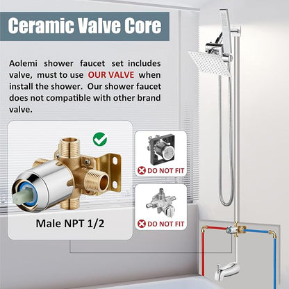 Aolemi Shower Tub Faucet Set with Handheld Spray Shower System Single Shower Rainfall Head and Handle with Tub Spout Combo Rough-in Valve Included Shower Trim Kit 6 Inch Shower Head Polish Chrome - Image 2