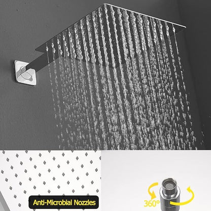 Chrome Shower System with Tub Spout Wall Mounted Tub Shower Faucet Set for Bathroom with High Pressure 10" Rain Shower head and Handheld Shower Head Kit - Image 3
