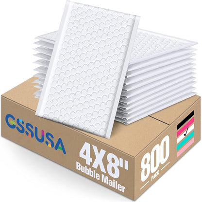 GSSUSA White Bubble Mailers 4x8 Small Padded Envelopes 800 Pack, Strong by GSSUSA