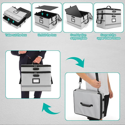 EXLIFBAG 2 Layer File Box with Lock, Portable Document Organizer Box with Handle - Image 4