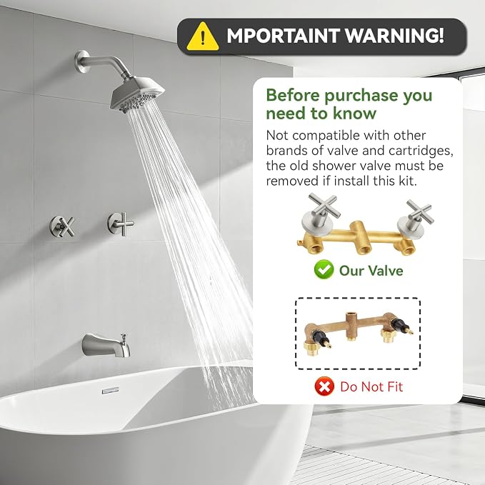 2 Handle Shower Faucet Set with Tub Spout 6-Spray Shower Head and Handle Set Shower Trim Kit with Rough-in Valve Bathroom Shower Faucet Valve Trim Kit Brushed Nickel - Image 2