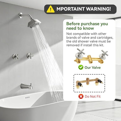 2 Handle Shower Faucet Set with Tub Spout 6-Spray Shower Head and Handle Set Shower Trim Kit with Rough-in Valve Bathroom Shower Faucet Valve Trim Kit Brushed Nickel - Image 2