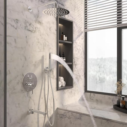 MONDAWE Round Shower Faucets Sets Complete with Tub Spout, Wall Mounted Shower System 10 Inch Rainfall Shower Head with Handheld Combo, Chrome High Pressure Shower Faucet Set - Image 3