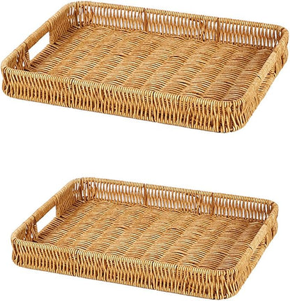 2 Pack Rectangle Rattan Serving Trays by Unknown