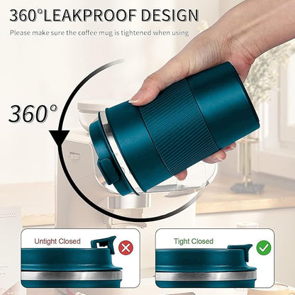 YINBAOGE Insulated Travel Coffee Mug, Spill & Leak Proof, Portable To Go Camping Stainless Steel Coffee Tumbler, Reusable Thermal Coffee Cup with Lid for Hot & Cold Drinks (Blue, 12 OZ) - Image 4