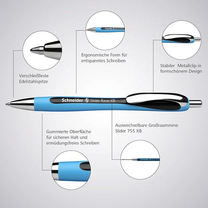 Schneider Slider Rave XB Ballpoint Pens, Refillable + Retractable, 1.4 mm - Image 6