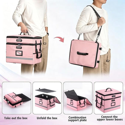 EXLIFBAG 2 Layer File Box with Lock, Portable Document Organizer Box with Handle - Image 4