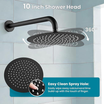 gotonovo Shower System with Tub Spout Wall Mount 3 Function Rough-in Valve Bathtub Shower Faucets Set Complete Rain 10 Inch Round Showerhead Trim Kit Combo, Cylindrical Handheld, Matte Black - Image 5