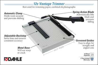 Dahle 12e Vantage Paper Trimmer, 15 Sheet, Automatic Clamp, Adjustable Guide - Image 7
