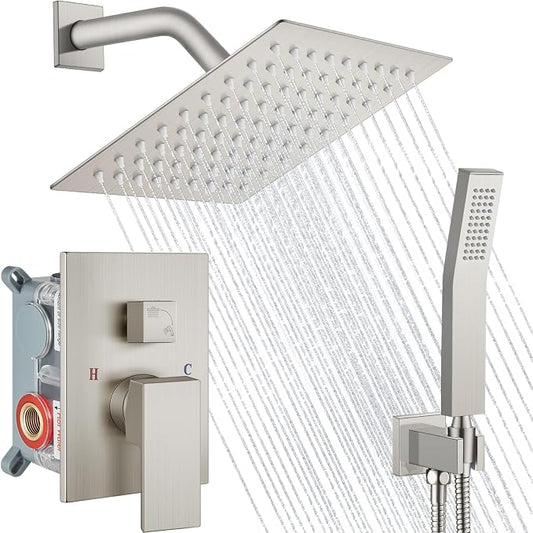 Midanya Shower Faucet Set,Wall Mount Shower System with Square Rain Shower Head and Hand Sprayer, Rough-in Valve Body and Trim Kit Included,8 Inch,Brushed Nickel by Midanya