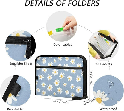 Blue Daisies Accordion File Organizer Expanding Document Folder - Image 3