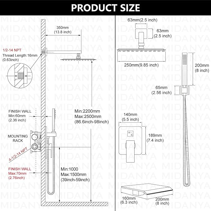 Midanya Shower System with Tub Spout,Bathtub Shower Faucet Set with Square Rainfall Head and Handheld Sprayer Wall Mount Tub Faucet Set with Valve and Trim Kit,10 Inch Oil Rubbed Bronze - Image 5