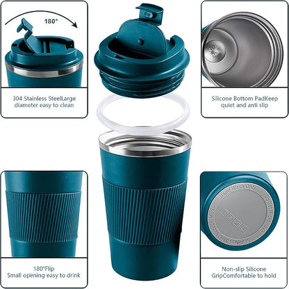YINBAOGE Insulated Travel Coffee Mug, Spill & Leak Proof, Portable To Go Camping Stainless Steel Coffee Tumbler, Reusable Thermal Coffee Cup with Lid for Hot & Cold Drinks (Blue, 17 OZ) - Image 2