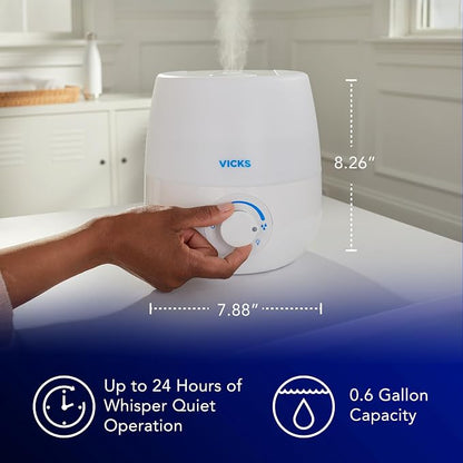 Vicks NaturalCare Cool Mist Ultrasonic Humidifier, Small Room Humidifier for Bedroom, Diffuser with Nighttime Light, Works with Vicks VapoPads, White - Image 4