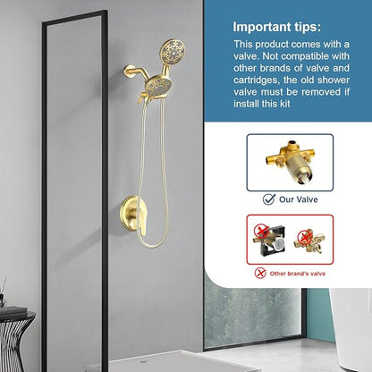 Shower Faucet Set Complete Shower Kit Dual Shower Head and Handheld 2 in 1 Combo Set Shower System Shower Trim Kit Combo Set Shower Fixtures, Brushed Gold - Image 2