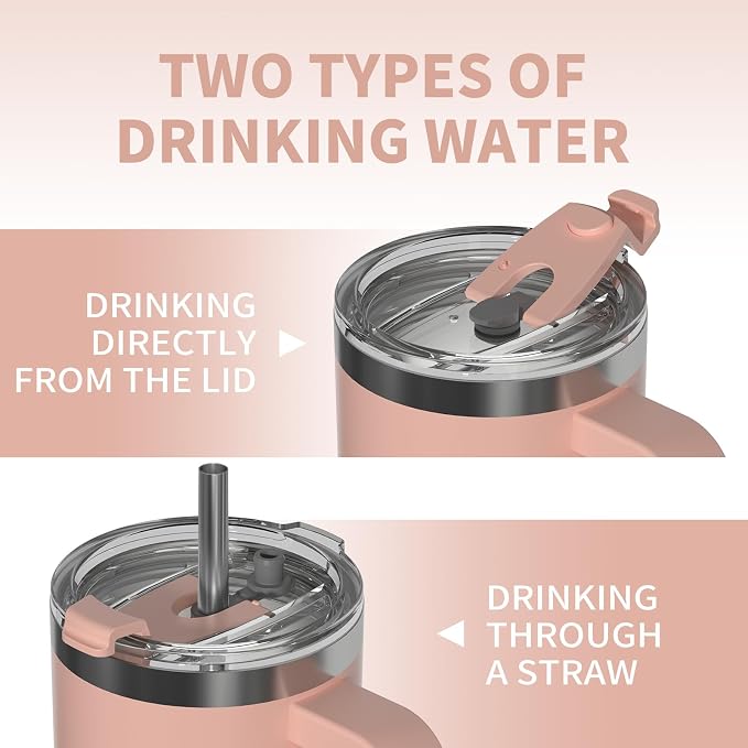 30 oz Tumbler with Handle,Tumbler with Lid and Straw,Double Wall Insulated Cup Stainless Steel Travel Mug(Cold for 34 Hours),Water Bottle for Iced Tea,Coffee,Cold Beverages(Pink) - Image 4