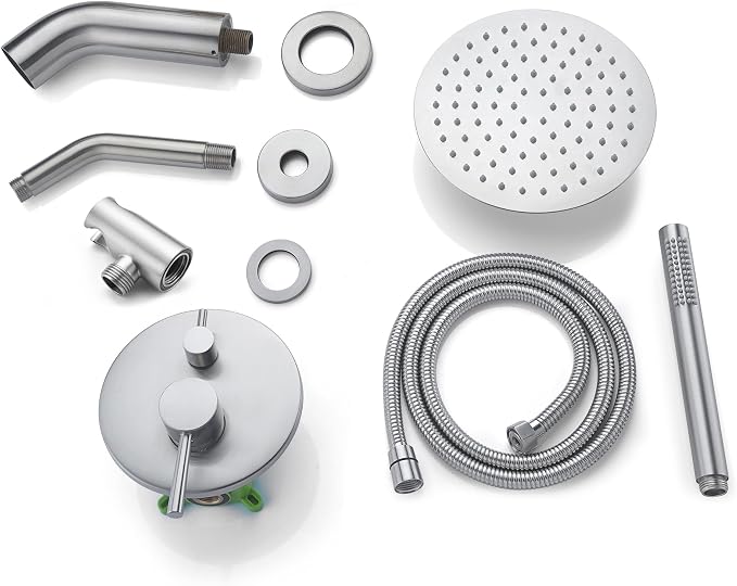Brushed Nickel Shower System with Waterfall Tub Spout, 8 Inches Rain Shower and Handheld - Image 9