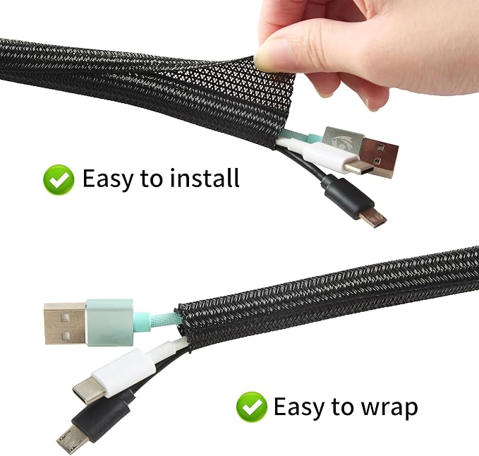 Split Wire Loom 1/2 Inch 10ft, Braided Cable Sleeve - Image 2