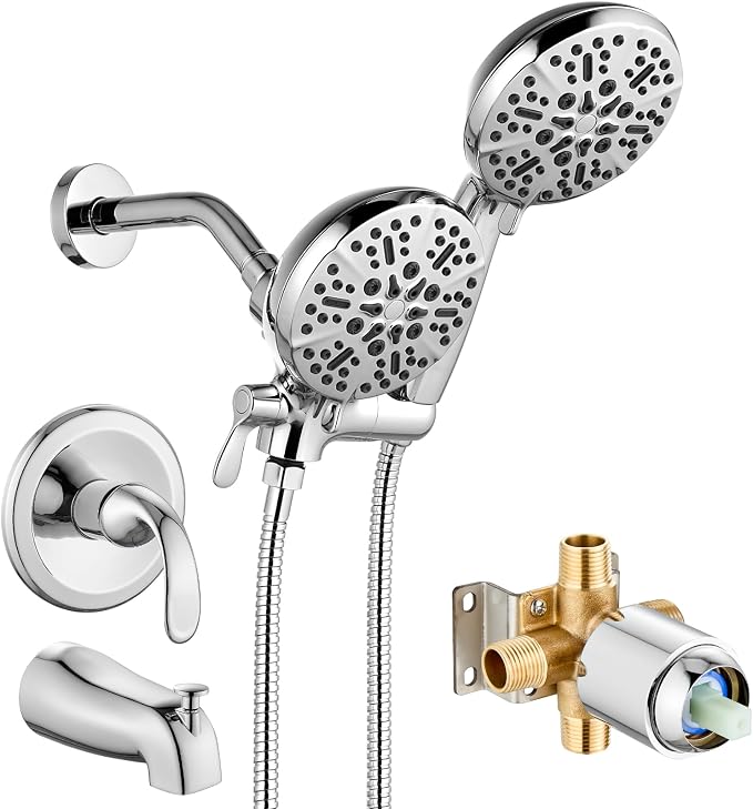 gotonovo Tub Shower Faucet Set,2 in 1 Dual Shower Head and Handle Set with Tub Spout Wall Mount Bathroom Shower Trim Kit with 3-way Water Diverter Valve Included Various Modes Polished Chrome by HOME