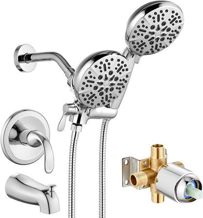 gotonovo Tub Shower Faucet Set,2 in 1 Dual Shower Head and Handle Set with Tub Spout Wall Mount Bathroom Shower Trim Kit with 3-way Water Diverter Valve Included Various Modes Polished Chrome by HOME